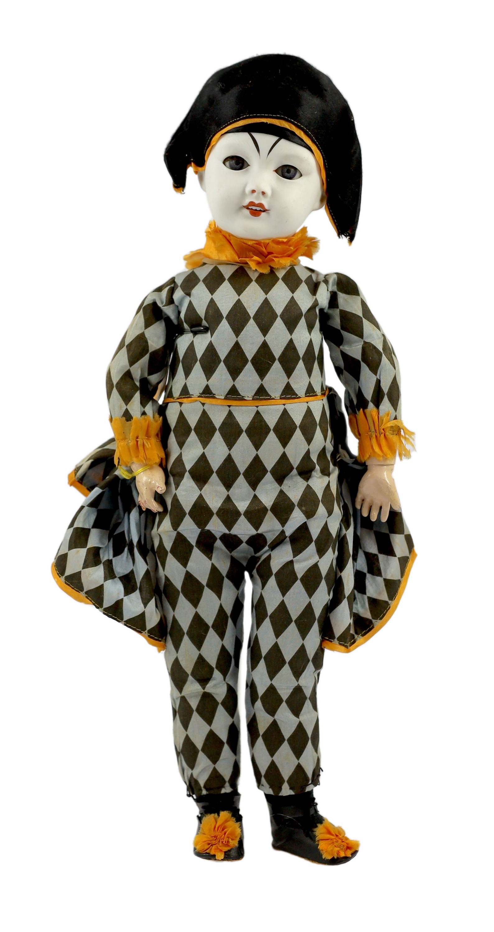 An SFBJ Harlequin clown, French, circa 1925, 16.5in.